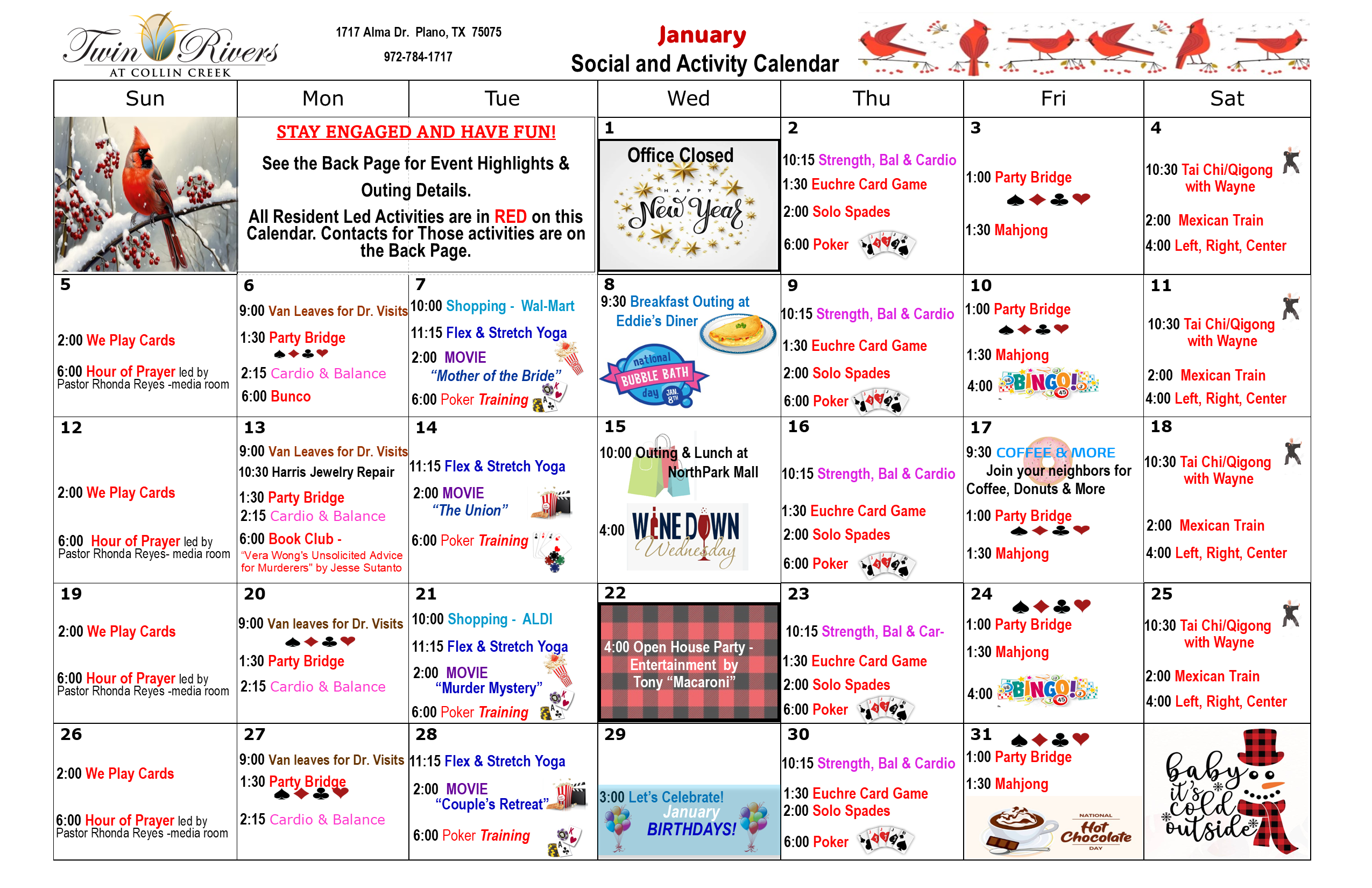 January 2025 Activities Calendar