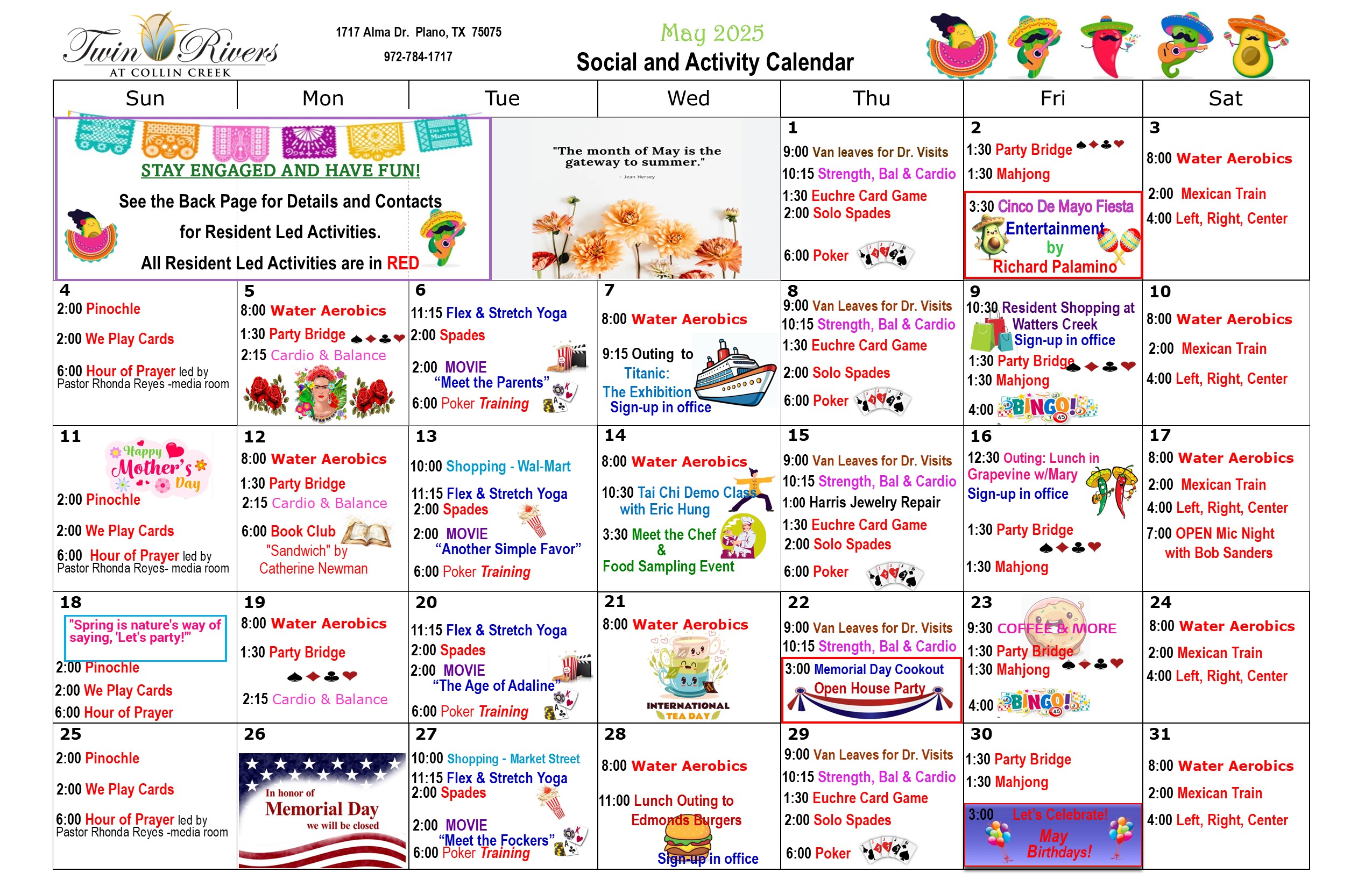 Twin Rivers Collin Creek Activities Calendar